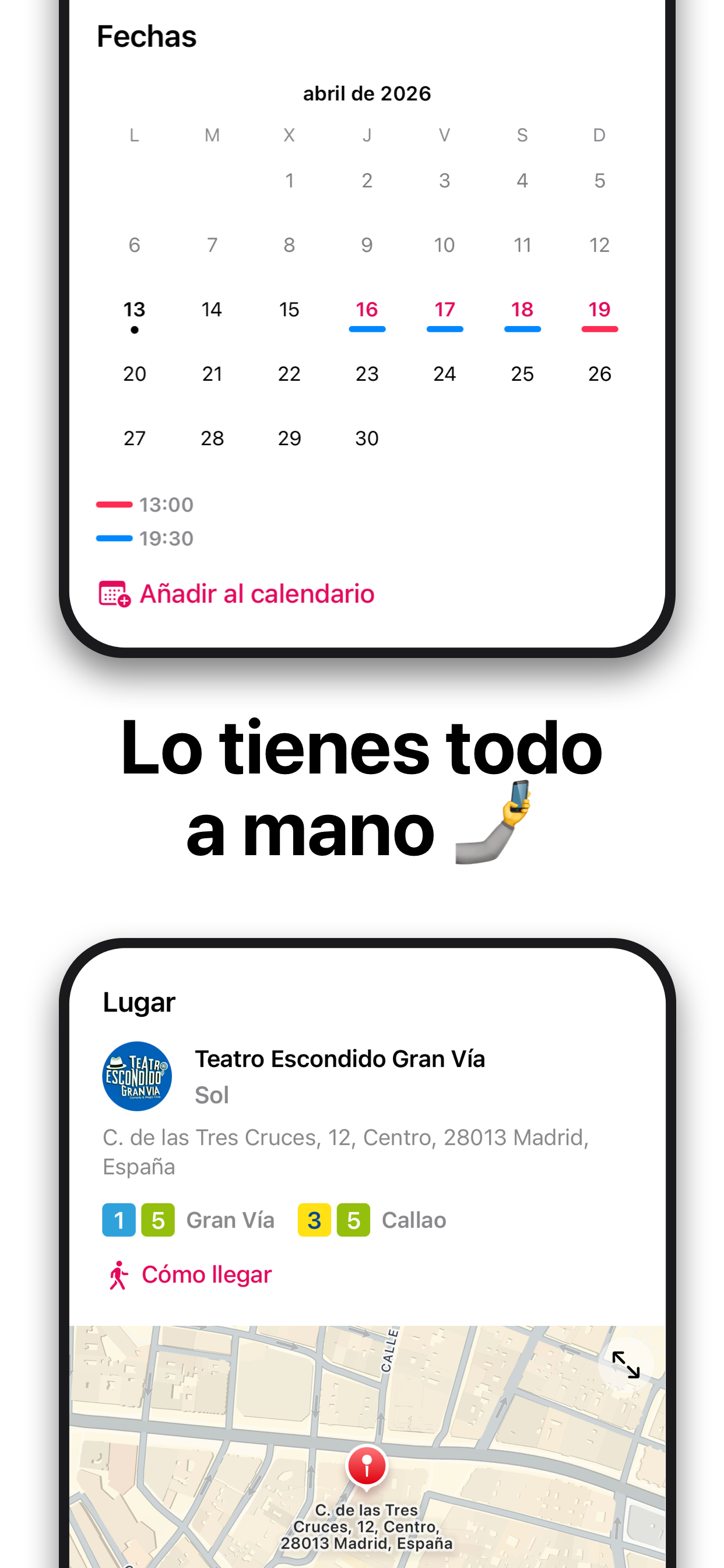 Lo tienes todo a mano: fechas, lugar y mapa